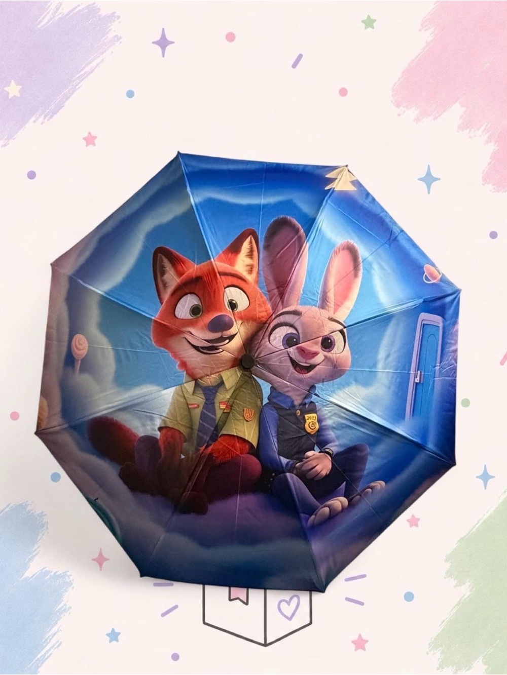 FULL-SIZE Blue Zootopia Nick & Judy Print Umbrella